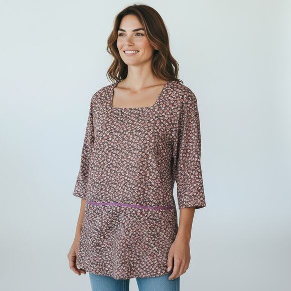 Design House Print 100% Cotton Smock Apron Front Pocket All Over Floral Print - Picture 3 of 8